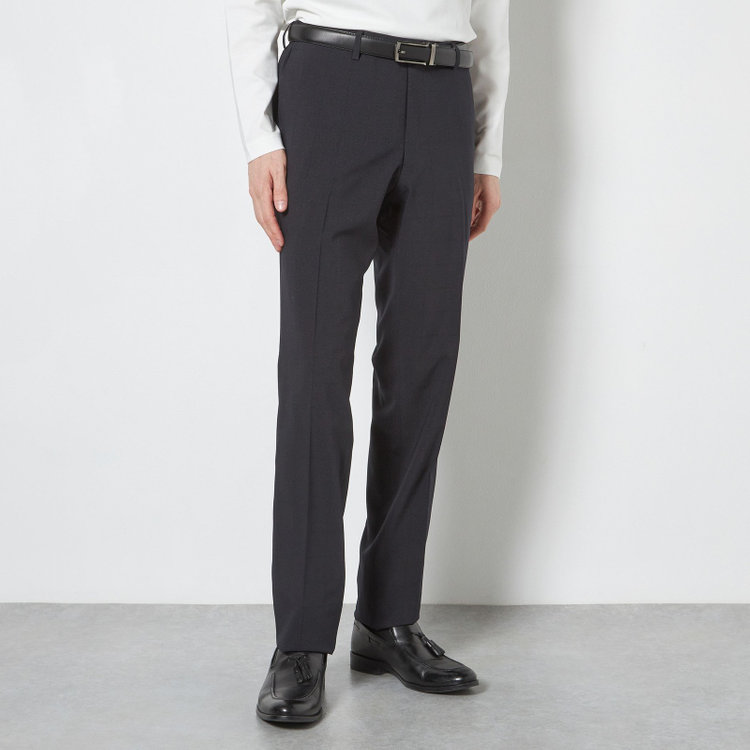 ブラックライン 【SLIM TAPERED】【春夏】0タックテーパードパンツ/ブラック×ウィンドペン/ウエストシャーリング/4S SUSTAINABILITY&ECOLOGY FABRIC「ウォッシャブル」「ストレッチ」/※裾上げ済仕様 黒