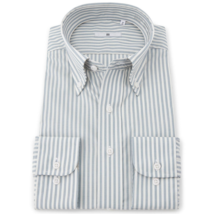 シルバーライン 【SILVER LINE】【形態安定】ボタンダウンワイシャツ/ブルーグレー＆アイボリー×ストライプ 青淡色