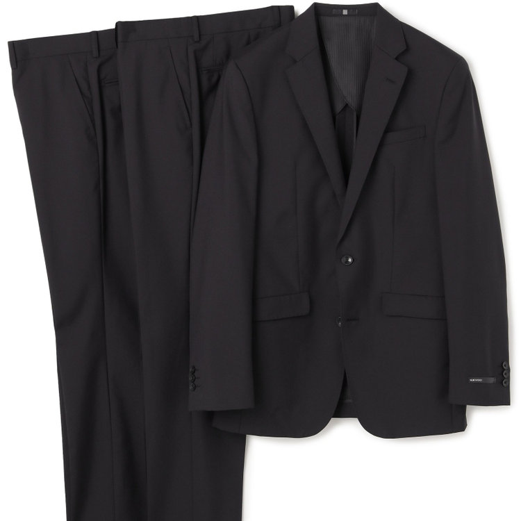 ブラックライン 【SLIM TAPERED_2】【年間】スペアパンツ付き/2釦シングルスーツ 0タック/ブラック×ソリッド/THE RECRUIT STYLE/SHOWER CLEAN/※裾上げ必要 黒