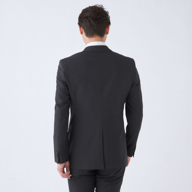 ブラックライン 【SLIM TAPERED_2】【年間】スペアパンツ付き/2釦シングルスーツ 0タック/ブラック×ソリッド/THE RECRUIT STYLE/SHOWER CLEAN/※裾上げ必要 黒