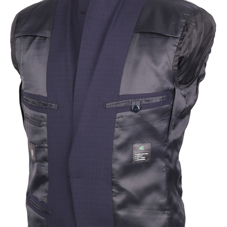 スーツセレクト 【SLIM TAPERED_2】【春夏】2釦シングルスーツ 0タック/ネイビー×シャドー/ウエストシャーリング/4S SUSTAINABILITY&ECOLOGY FABRIC/※パンツ裾上げ済仕様 ネイビー系(紺)