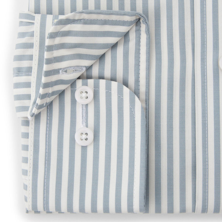 シルバーライン 【SILVER LINE】【形態安定】ボタンダウンワイシャツ/ブルーグレー＆アイボリー×ストライプ 青淡色