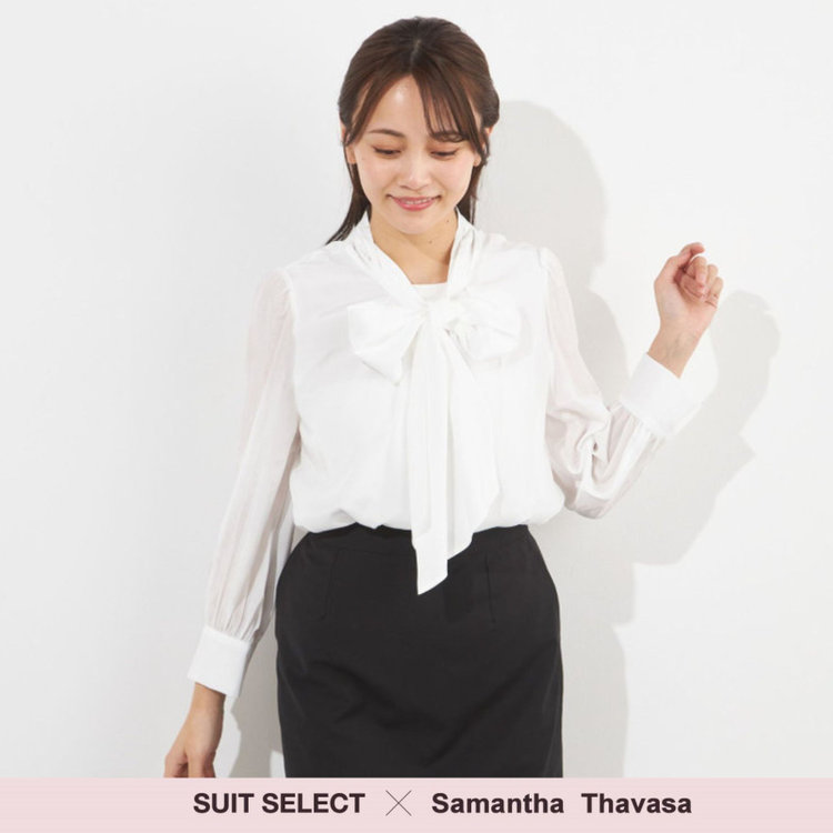 サマンサ 【SUIT SELECT×Samantha Thavasa】【長袖】リボンブラウス/ホワイト 白