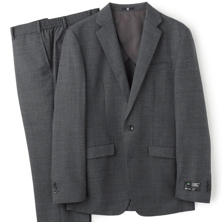 ブラックライン 【SLIM TAPERED_2】【秋冬】2釦シングルスーツ 0タック/グレー×バーズアイ/ウエストシャーリング/4S SUSTAINABILITY&ECOLOGY FABRIC/※パンツ裾上げ済仕様 グレー中間