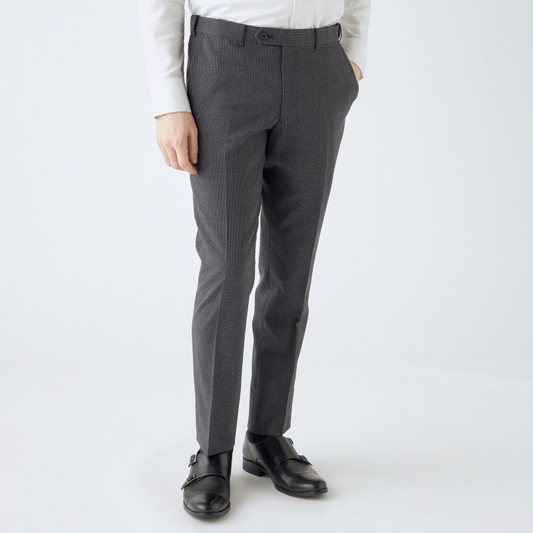 シルバーライン 【4S CROSS】【年間】セットアップパンツ 0タック/グレー×ハウンドトゥース/ウエストムーブ/※裾上げ済仕様 グレー中間