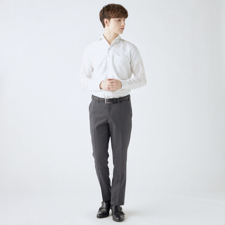 シルバーライン 【4S CROSS】【年間】セットアップパンツ 0タック/グレー×ハウンドトゥース/ウエストムーブ/※裾上げ済仕様 グレー中間