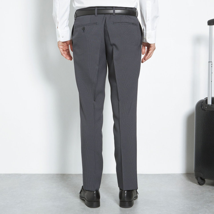 ブラックライン 【SLIM TAPERED】【年間】ウォッシャブル0タックテーパードパンツ/グレー×ハウンドトゥース/裾上げ済仕様 グレー中間