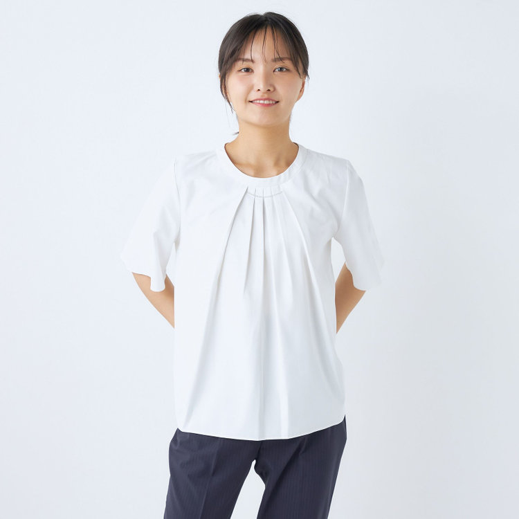 【WEB限定/OUTLET/汚れ・キズ等有】【SILVER LINE/5分袖】2WAYチェーンビジュー付きプルオーバー/ホワイト