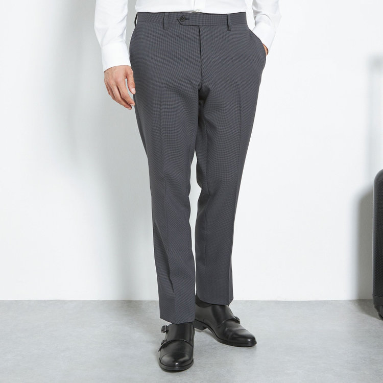 ブラックライン 【SLIM TAPERED】【年間】ウォッシャブル0タックテーパードパンツ/グレー×ハウンドトゥース/裾上げ済仕様 グレー中間