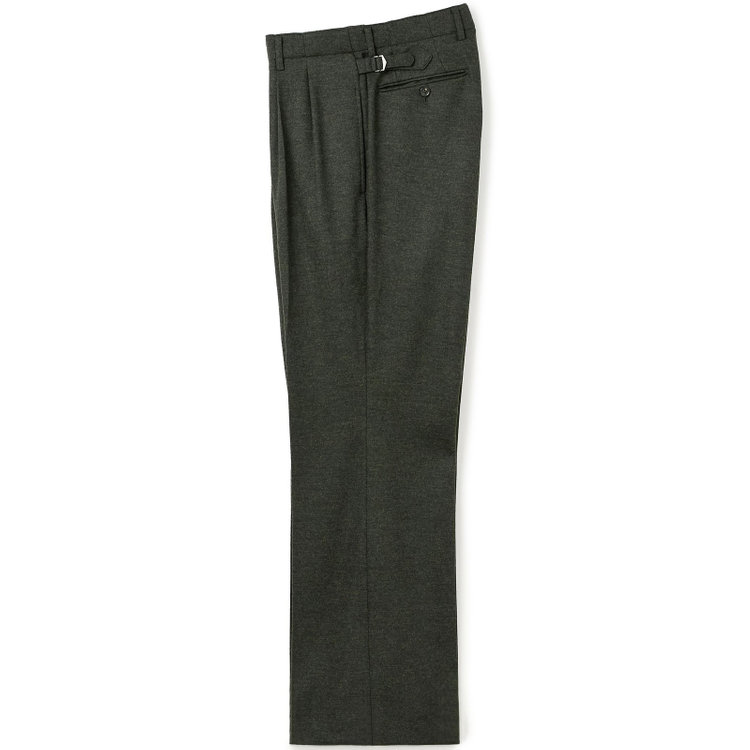 【Take.it.easy】2タックワイドパンツ/カーキ×フランネルニット/※裾上げ必要