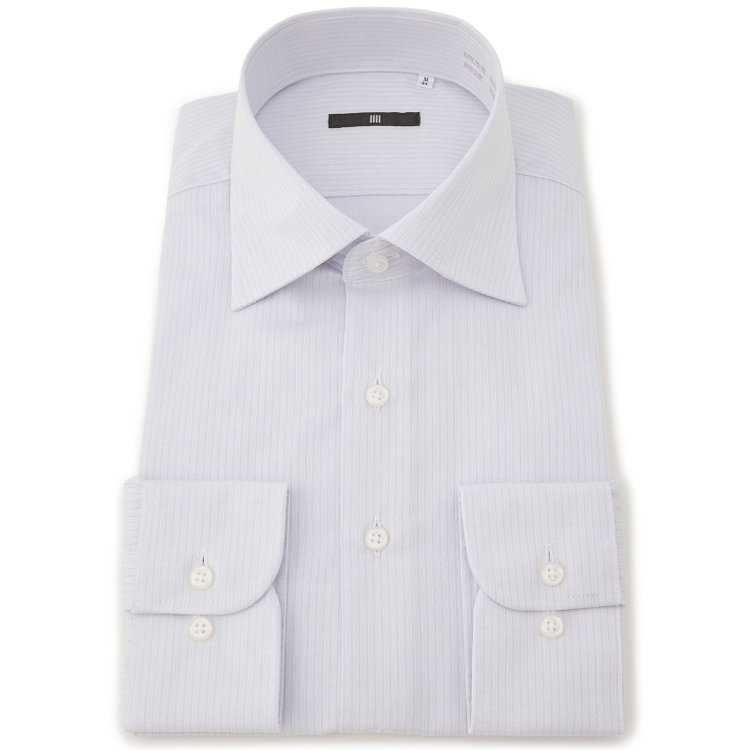 ブラックライン 【発送在庫あり】【BLACK LINE】【形態安定】ワイドカラーワイシャツ/アイスグレー×ドビーストライプ グレー中間