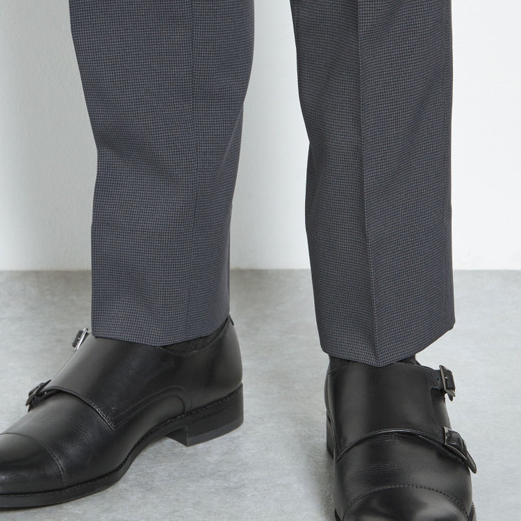 ブラックライン 【SLIM TAPERED】【年間】ウォッシャブル0タックテーパードパンツ/グレー×ハウンドトゥース/裾上げ済仕様 グレー中間