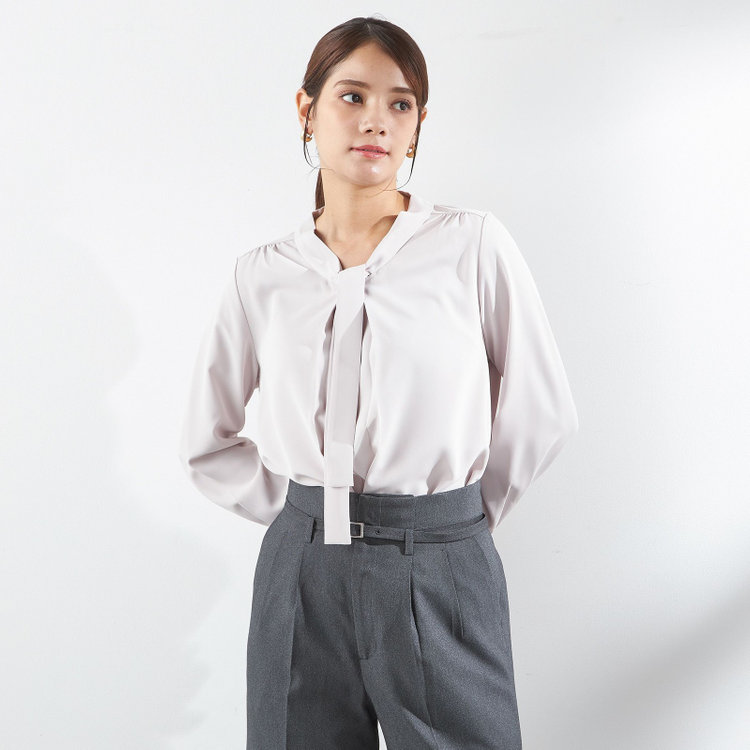 シルバーライン 【SL/長袖】ボウタイプルオーバー/ピンク/「ウォッシャブル」「ストレッチ」「防シワ」「UV加工」「静電気防止」 赤淡色