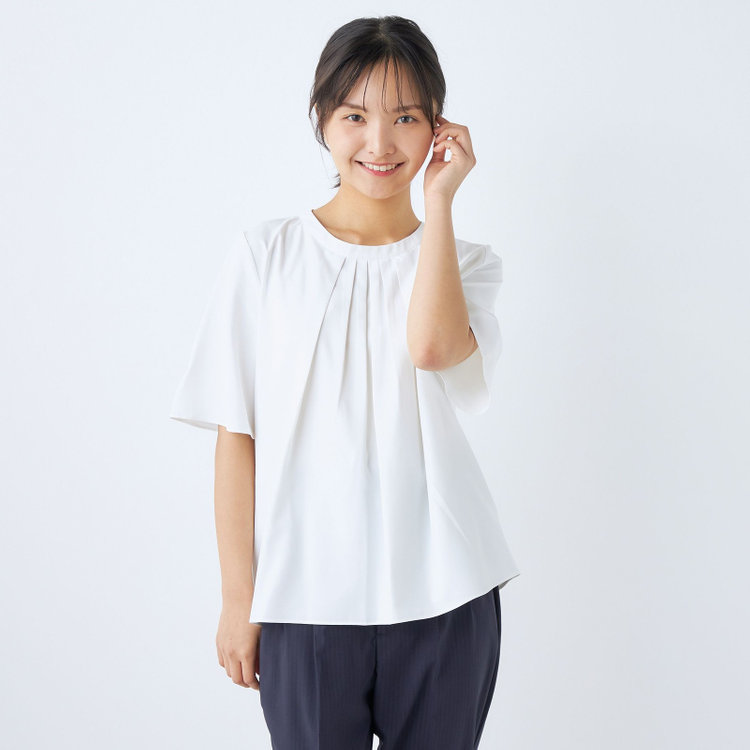 SUIT SELECT　アウトレット 【WEB限定/OUTLET/汚れ・キズ等有】【SILVER LINE/5分袖】2WAYチェーンビジュー付きプルオーバー/ホワイト 白