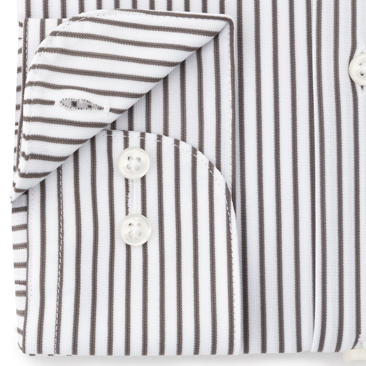 ブラックライン 【BLACK LINE】ボタンダウンワイシャツ/ホワイト×ブラウンストライプ/「4S」スーパーノンアイロン・ストレッチ 茶中間