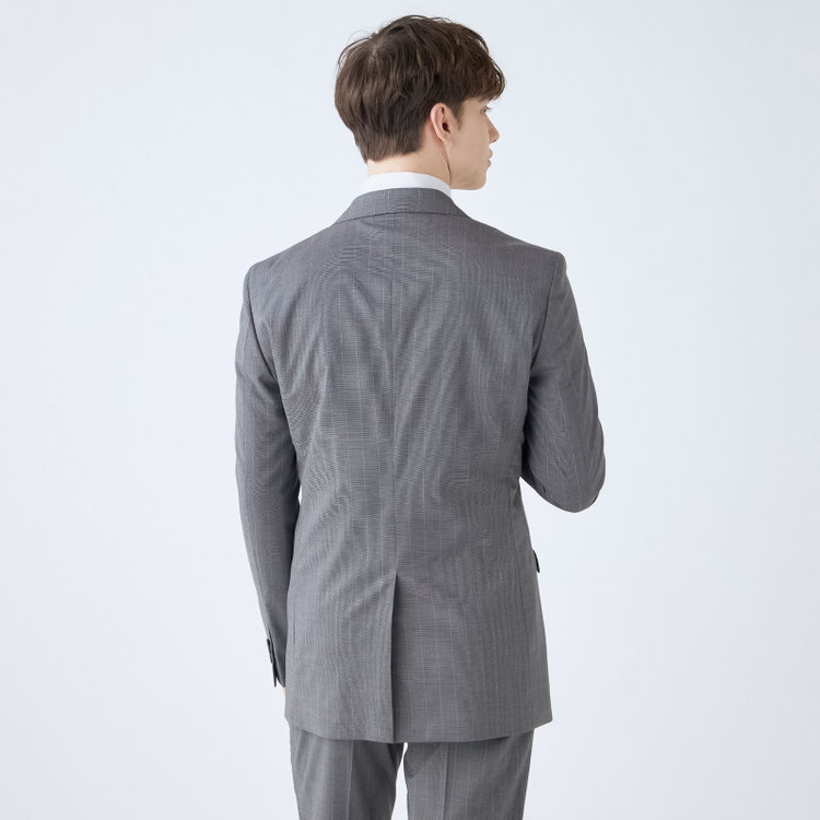 ブラックライン 【SLIM TAPERED_2】【春夏】2釦シングルスーツ 0タック/グレー×ストライプ/ウエストシャーリング/4S SUSTAINABILITY&ECOLOGY FABRIC/ウォッシャブル/※パンツ裾上げ済仕様 グレー中間