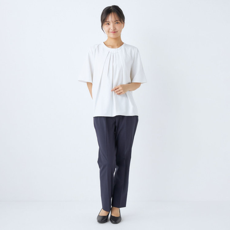 SUIT SELECT　アウトレット 【WEB限定/OUTLET/汚れ・キズ等有】【SILVER LINE/5分袖】2WAYチェーンビジュー付きプルオーバー/ホワイト 白