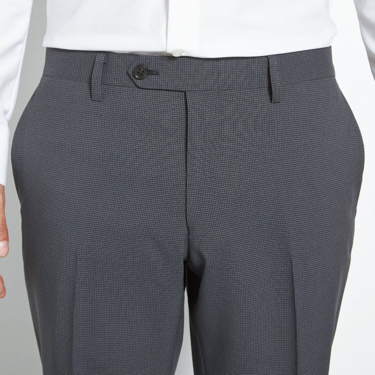 ブラックライン 【SLIM TAPERED】【年間】ウォッシャブル0タックテーパードパンツ/グレー×ハウンドトゥース/裾上げ済仕様 グレー中間