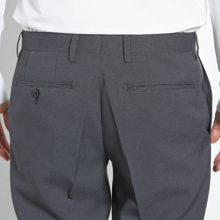 ブラックライン 【SLIM TAPERED】【年間】ウォッシャブル0タックテーパードパンツ/グレー×ハウンドトゥース/裾上げ済仕様 グレー中間
