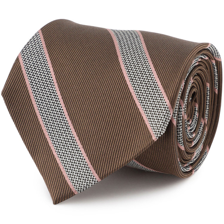 シルバーライン 【SILVER LINE】シルクストライプネクタイ 8.0cm幅/ブラウン×グレー＋ピンク その他