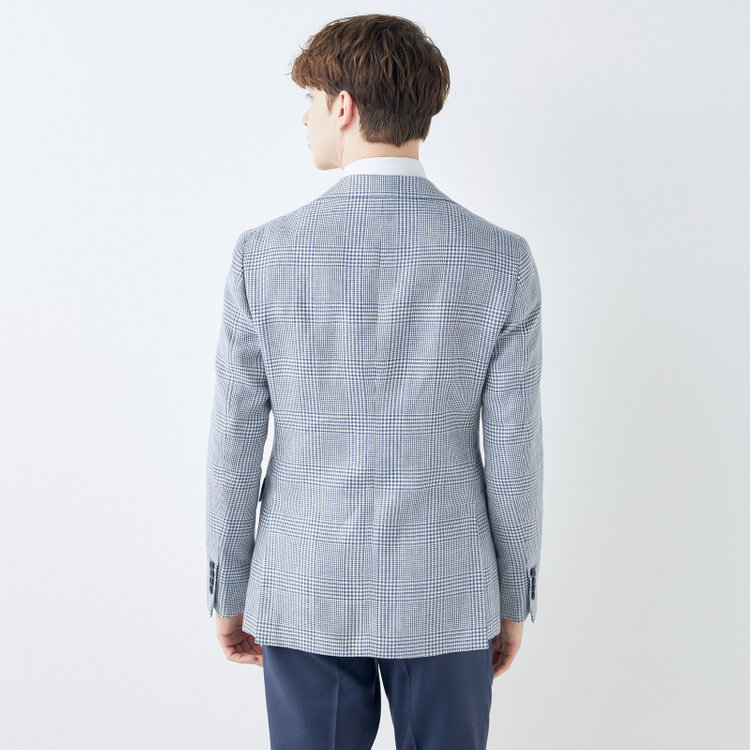 シルバーライン 【CLASSICO TAPERED】【春夏】リネンウールワイドラペル3釦段返りジャケット/ブルー＆ホワイト×チェック/DRAGO lanificio in billa fabric made in italy 青中間