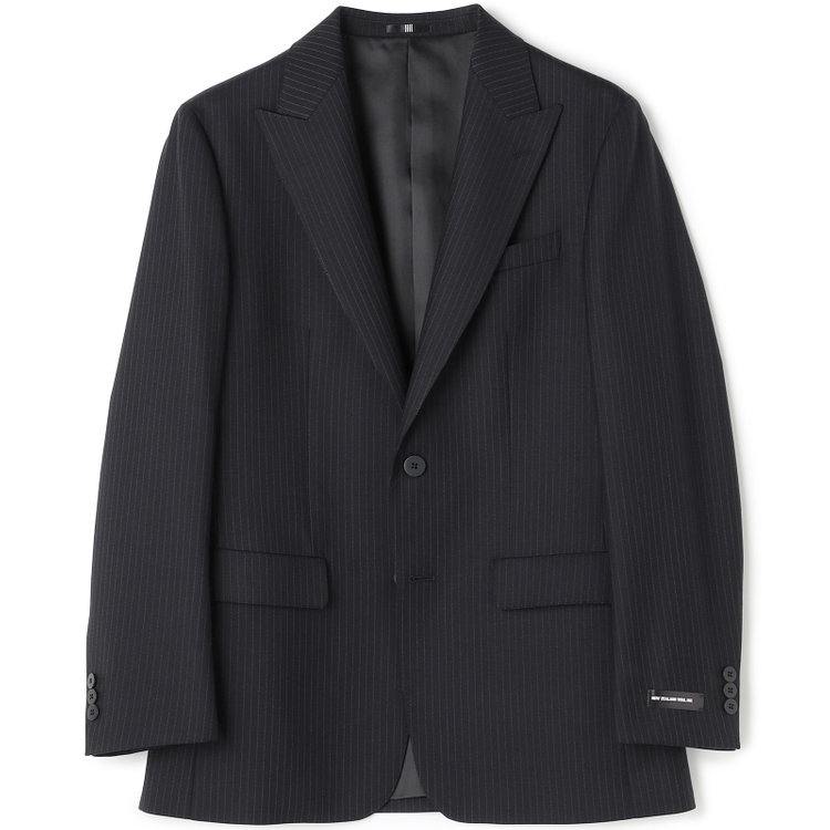 ソノタ 【BLACK LINE】ピークドラペル2釦シングルジャケット/ネイビー×ストライプ/NEW ZEALAND WOOL MIX 紺中間