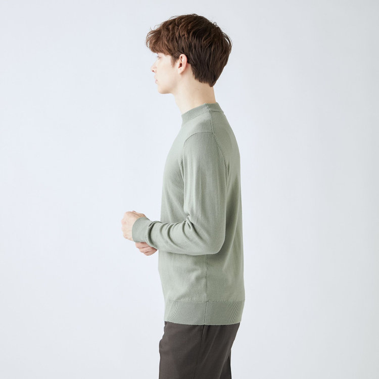 スーツセレクト 【発送在庫あり】【RBC】【秋冬】ウールモックネックニットセーター/ライトグリーン/ZEGNA BARUFFA/マシンウォッシャブル 緑淡色