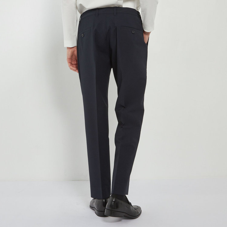 ソノタ 【発送在庫あり】【BLACK LINE】【春夏】0タックテーパードパンツ/ネイビー/ドローコード/ウエストシャーリング/※裾上げ済仕様 紺中間