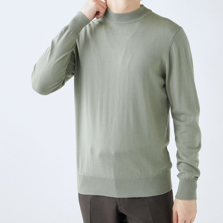 スーツセレクト 【発送在庫あり】【RBC】【秋冬】ウールモックネックニットセーター/ライトグリーン/ZEGNA BARUFFA/マシンウォッシャブル 緑淡色