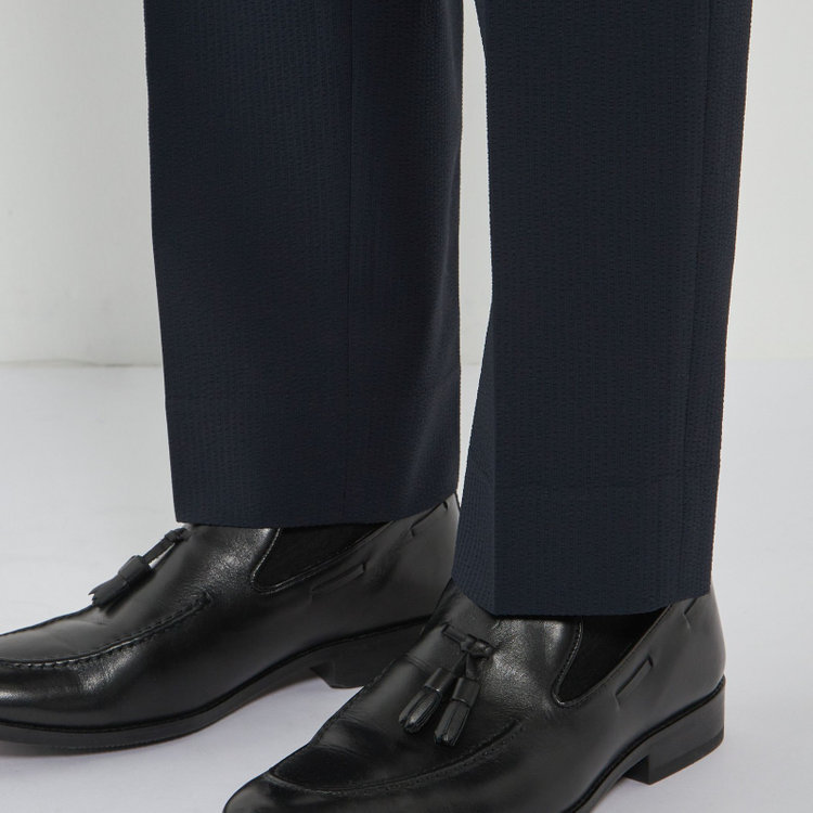 ソノタ 【発送在庫あり】【BLACK LINE】【春夏】0タックテーパードパンツ/ネイビー/ドローコード/ウエストシャーリング/※裾上げ済仕様 紺中間