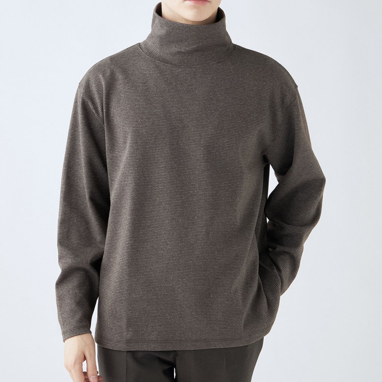 スーツセレクト 【RBC】【秋冬】オフタートルネックニット/ブラウン&グレー×ハウンドトゥース 茶中間