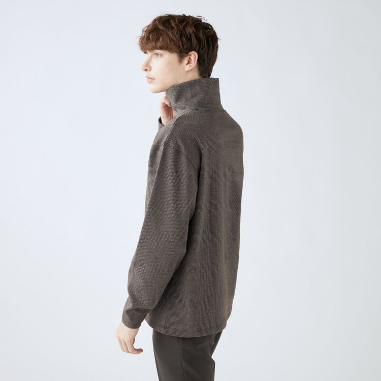 スーツセレクト 【RBC】【秋冬】オフタートルネックニット/ブラウン&グレー×ハウンドトゥース 茶中間