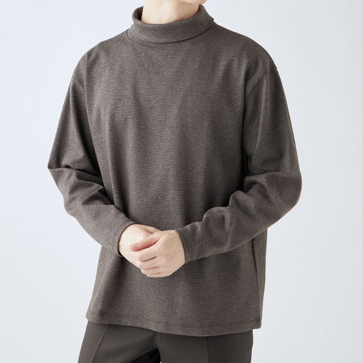 スーツセレクト 【RBC】【秋冬】オフタートルネックニット/ブラウン&グレー×ハウンドトゥース 茶中間