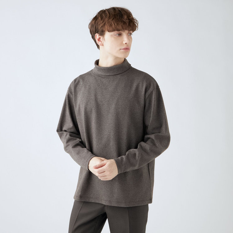 スーツセレクト 【RBC】【秋冬】オフタートルネックニット/ブラウン&グレー×ハウンドトゥース 茶中間