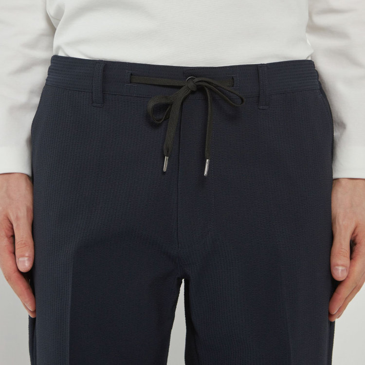 ソノタ 【発送在庫あり】【BLACK LINE】【春夏】0タックテーパードパンツ/ネイビー/ドローコード/ウエストシャーリング/※裾上げ済仕様 紺中間