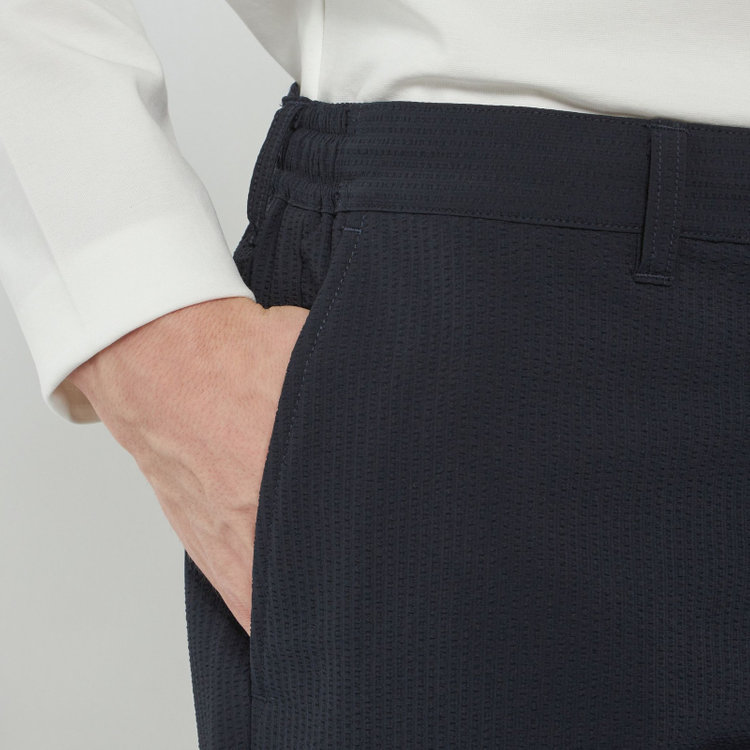 ソノタ 【発送在庫あり】【BLACK LINE】【春夏】0タックテーパードパンツ/ネイビー/ドローコード/ウエストシャーリング/※裾上げ済仕様 紺中間