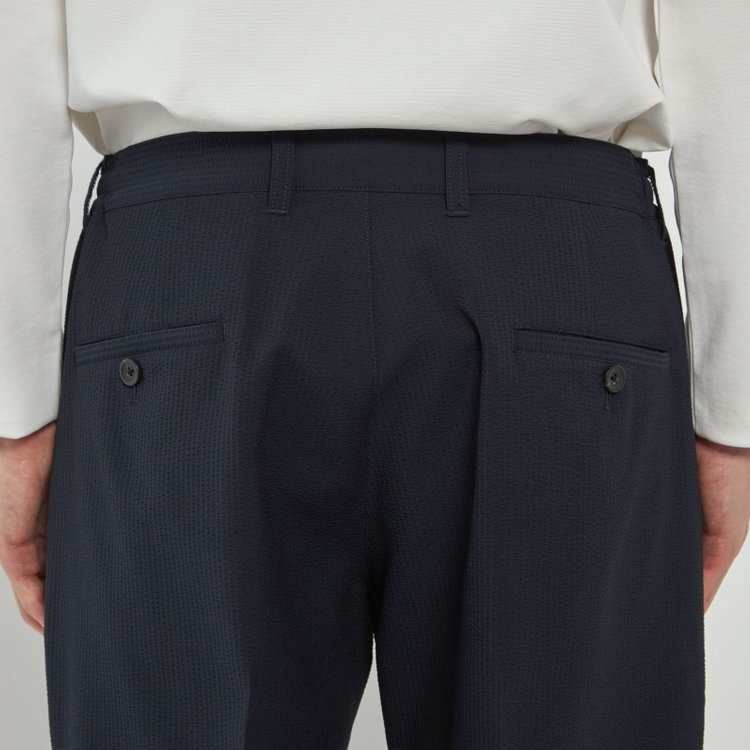 ソノタ 【発送在庫あり】【BLACK LINE】【春夏】0タックテーパードパンツ/ネイビー/ドローコード/ウエストシャーリング/※裾上げ済仕様 紺中間