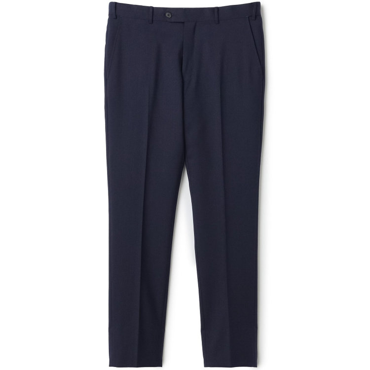 シルバーライン 【4S CROSS】【年間】セットアップパンツ 0タック/ネイビー×カルゼ/ウエストムーブ/※裾上げ済仕様 紺中間