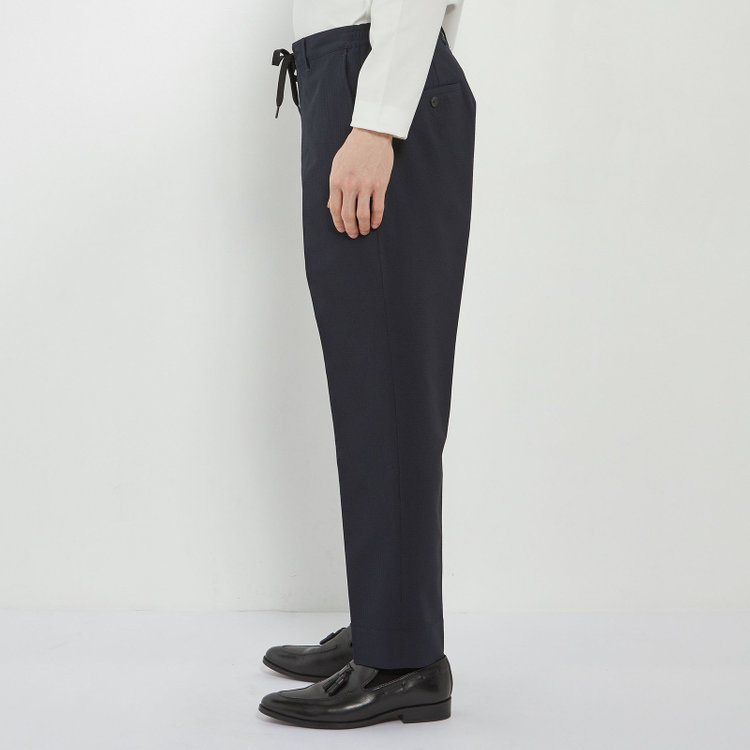 ソノタ 【発送在庫あり】【BLACK LINE】【春夏】0タックテーパードパンツ/ネイビー/ドローコード/ウエストシャーリング/※裾上げ済仕様 紺中間