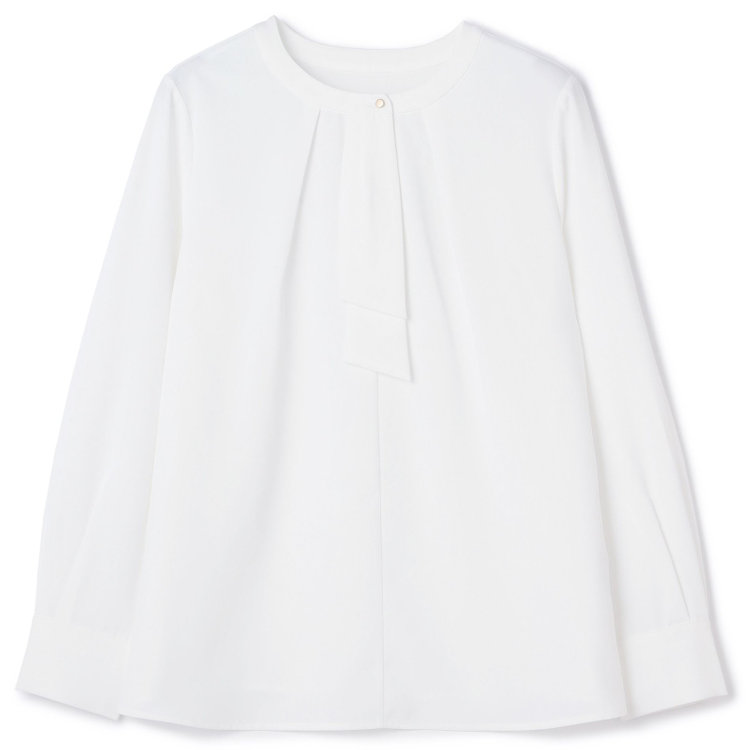 シルバーライン 【SL/長袖】ボウタイライクプルオーバー/ホワイト/「ウォッシャブル」「ストレッチ」「防シワ」「UV加工」「静電気防止」 白