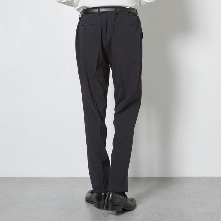 ブラックライン 【SLIM TAPERED】【春夏】0タックテーパードパンツ/ブラック×ウィンドペン/ウエストシャーリング/4S SUSTAINABILITY&ECOLOGY FABRIC「ウォッシャブル」「ストレッチ」/※裾上げ済仕様 黒