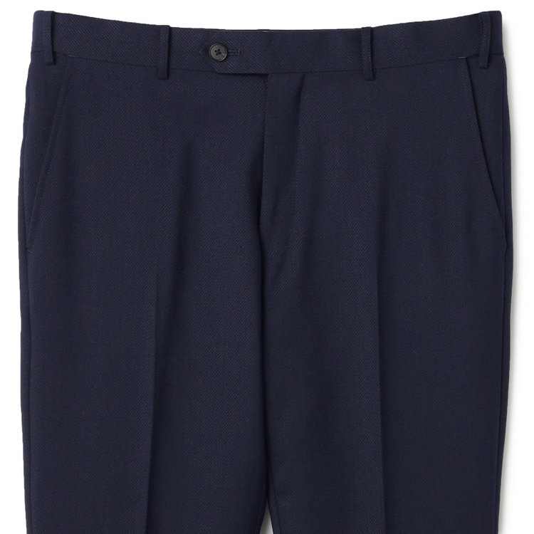 シルバーライン 【4S CROSS】【年間】セットアップパンツ 0タック/ネイビー×カルゼ/ウエストムーブ/※裾上げ済仕様 紺中間