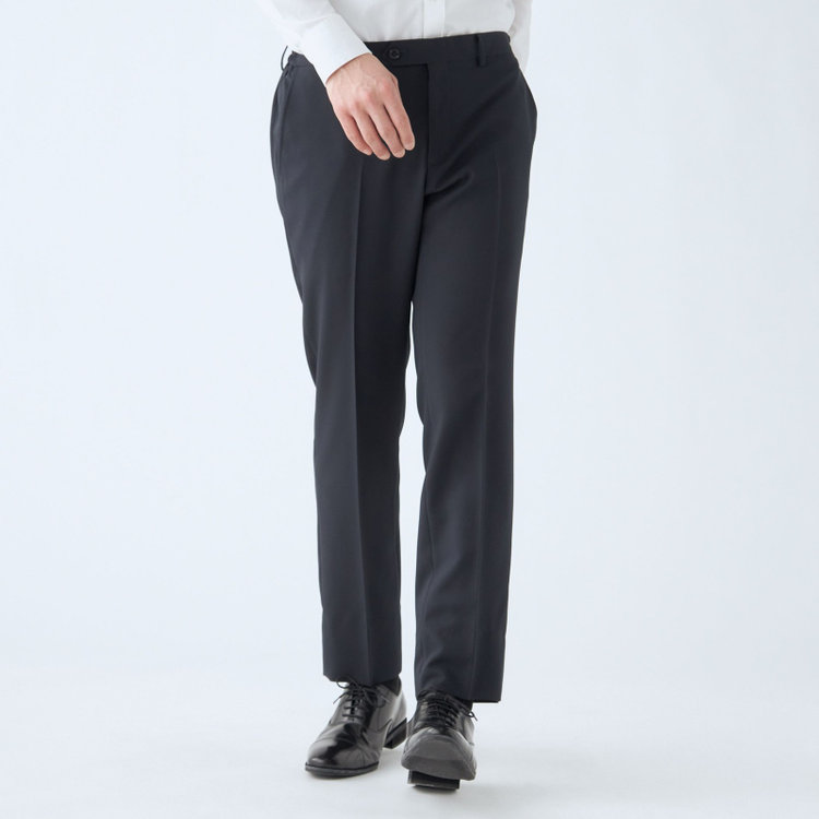 ブラックライン 【WEB限定】【発送在庫あり】【SLIM TAPERED】【年間】ウォッシャブル0タックテーパードパンツ/ネイビー/ウエストシャーリング仕様/裾上げ済仕様 紺中間