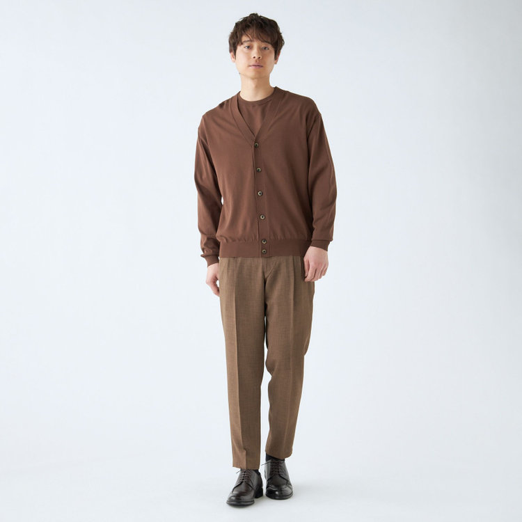 スーツセレクト 【RBC】【春夏】コットンブレンドニットカーディガン/ブラウン/マシンウォッシャブル 茶中間