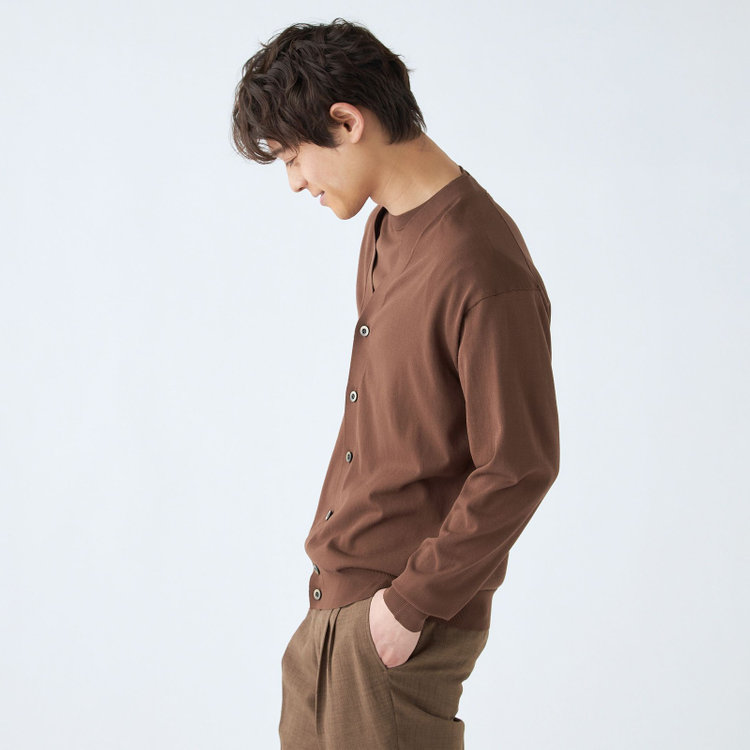 スーツセレクト 【RBC】【春夏】コットンブレンドニットカーディガン/ブラウン/マシンウォッシャブル 茶中間