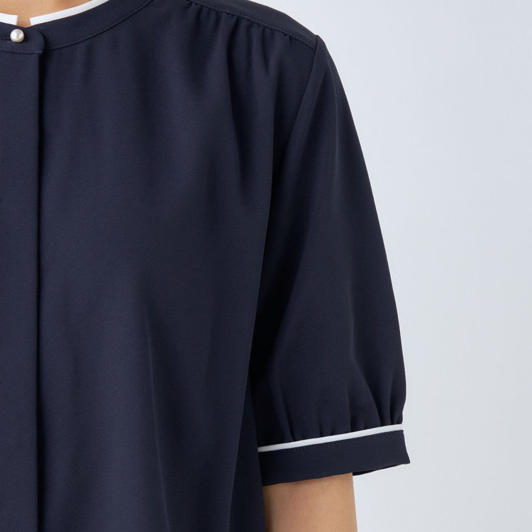 シルバーライン 【SILVER LINE/5分袖】配色切り替えバンドカラープルオーバー/ネイビー 紺中間