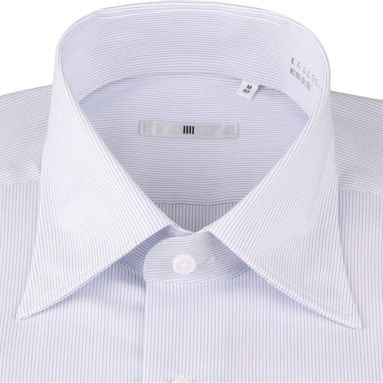 ブラックライン 【WEB限定/OUTLET】【SILVER LINE】【形態安定】ワイドドレスワイシャツ/ホワイト×ブルーストライプ/Oil guard ブルー系(青)