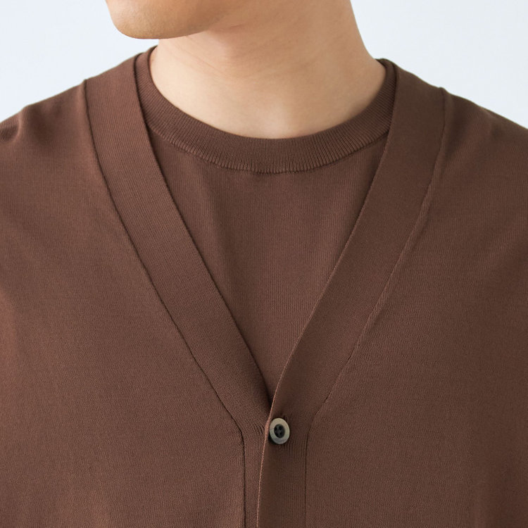 スーツセレクト 【RBC】【春夏】コットンブレンドニットカーディガン/ブラウン/マシンウォッシャブル 茶中間