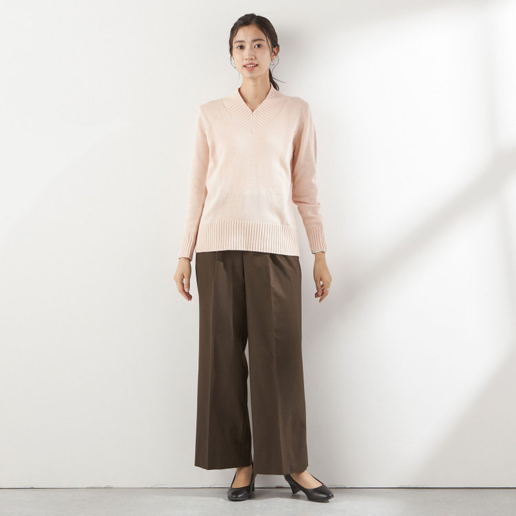 シルバーライン 天竺Vネックニット/ピンク 赤淡色