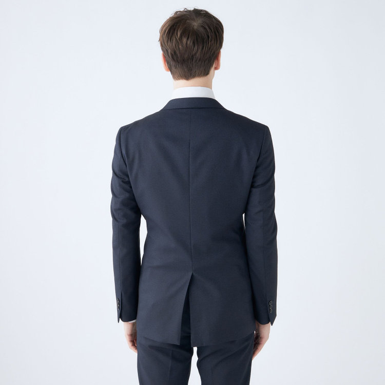 ブラックライン 【SLIM TAPERED_2】【秋冬】2釦シングルスーツ 0タック/ネイビー×ツイル/ウエストシャーリング/4S SUSTAINABILITY&ECOLOGY FABRIC/ウォッシャブル/※パンツ裾上げ済仕様 紺中間